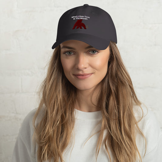 What a bear does in the woods Dad hat